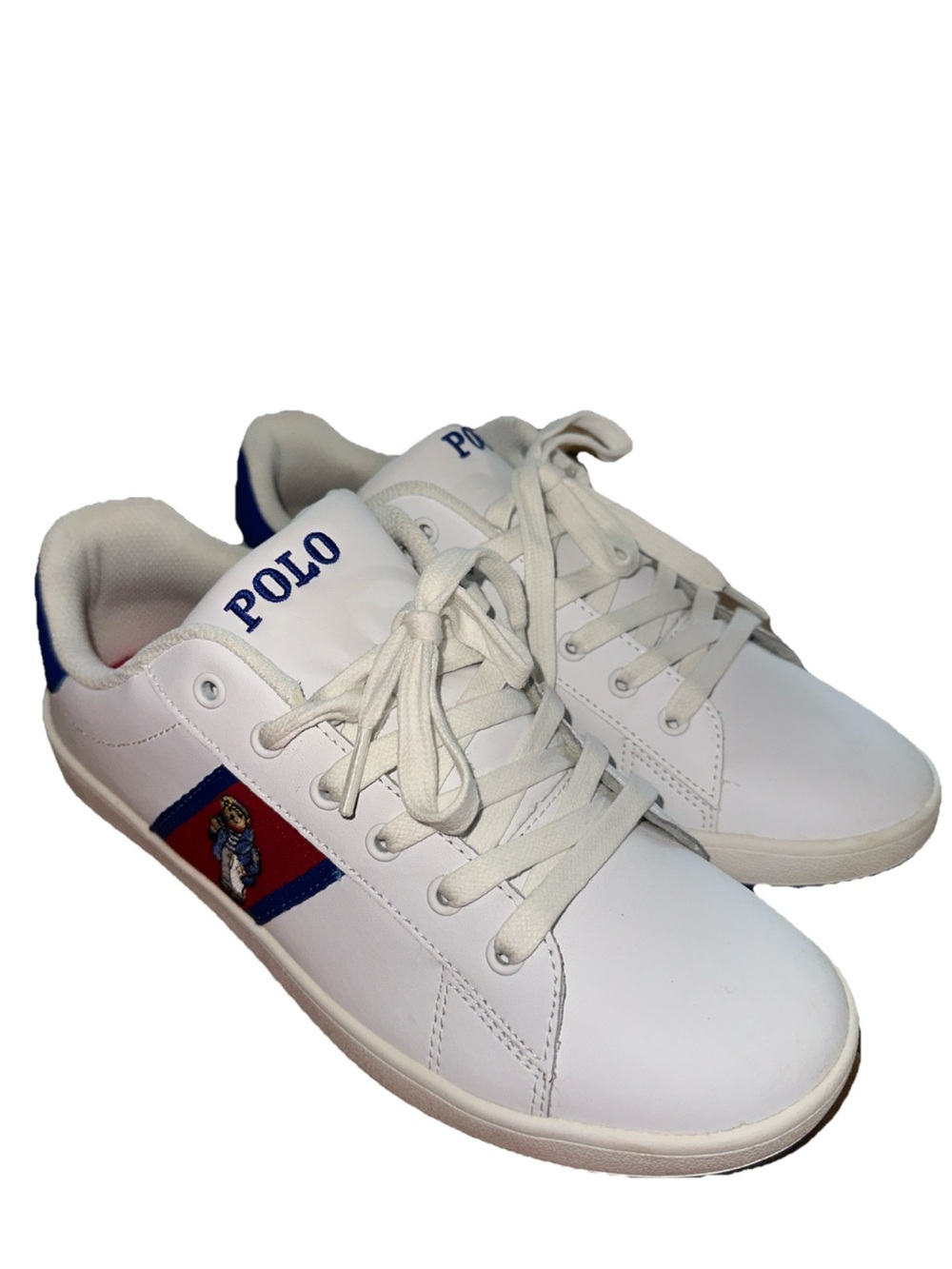 NEW Ralph Lauren Polo Quilton Bear Shoes White Leather Sneakers Men 7 Women 8.5